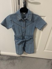 River Island Girls Denim Dress With Pearls On Collar New