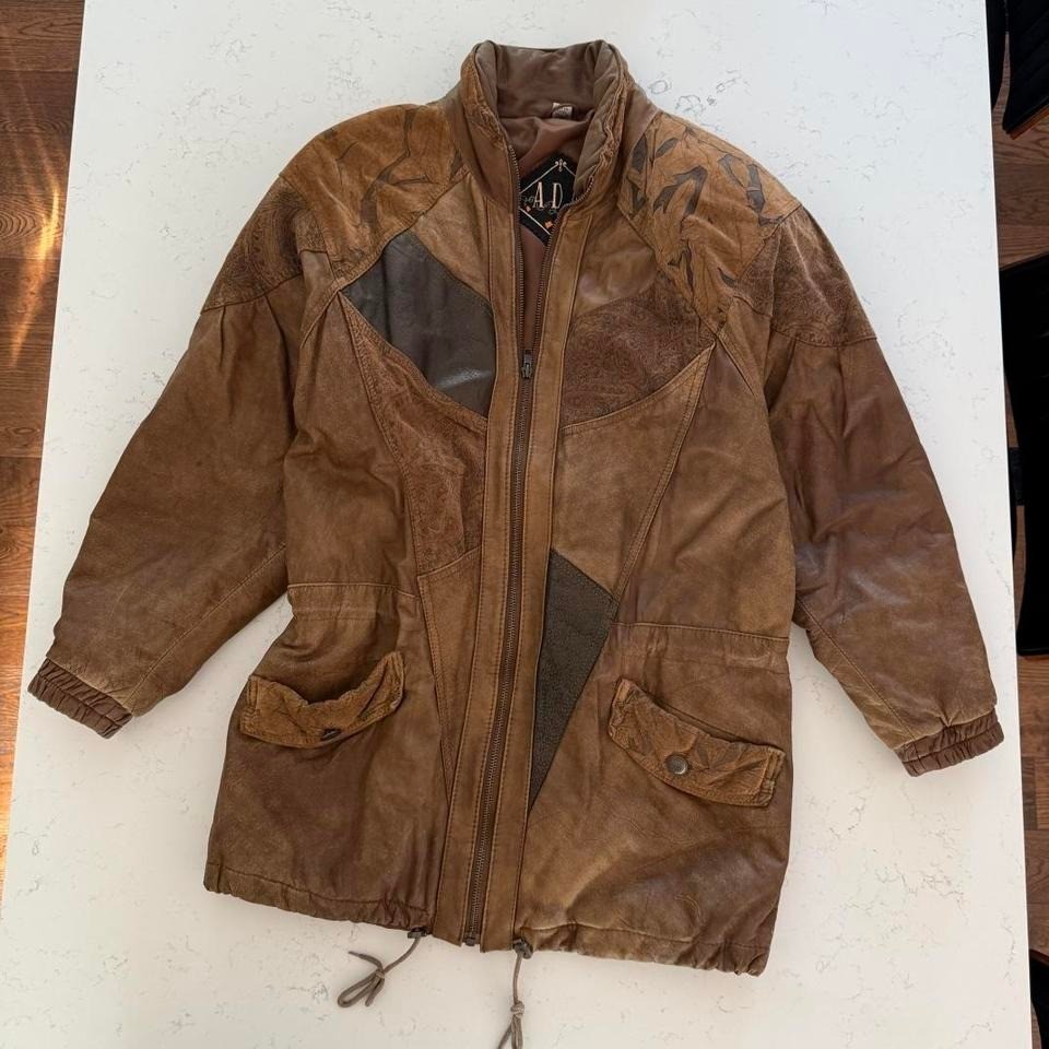 Statement Patchwork Brown Leather Jacket Oversize… - image 1