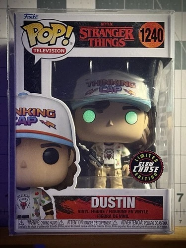 Funko Pop Stranger Things Dustin #1240 Chase Glow Custom With Soft Protector