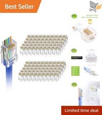100-Pack RJ45 Cat6 Pass Through Connectors for Ethernet Cables Listed