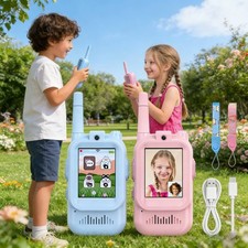 Wagnation 2x Rechargeable Kids Video Walkie Talkies Toys for Ages 3-12 Upgraded