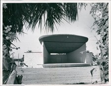 1957 Bandshell Clearwater Building Flowers Trees Vintage Photo 7X9