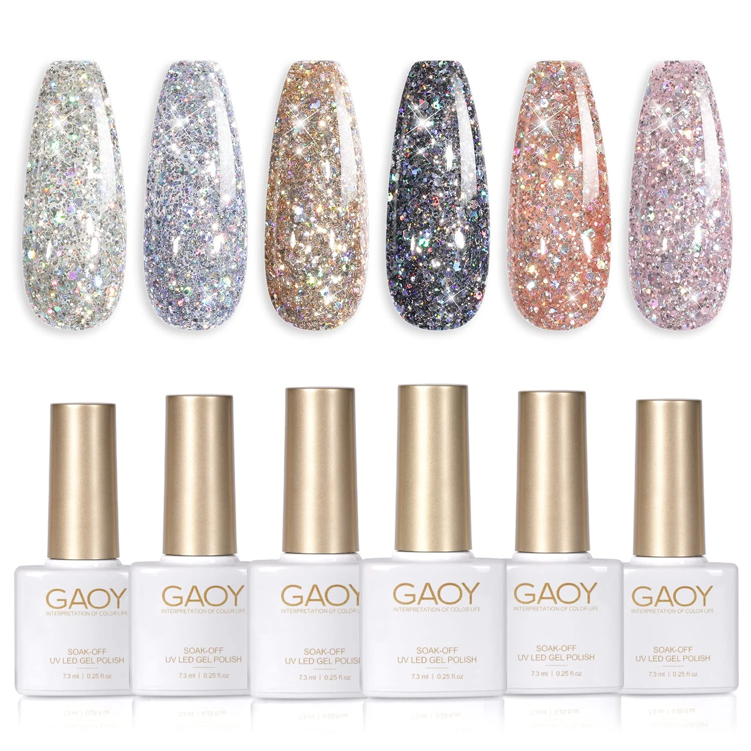 Set de Esmalte de Unas con Brillo Cromo Platino 6 Colores con Destellos