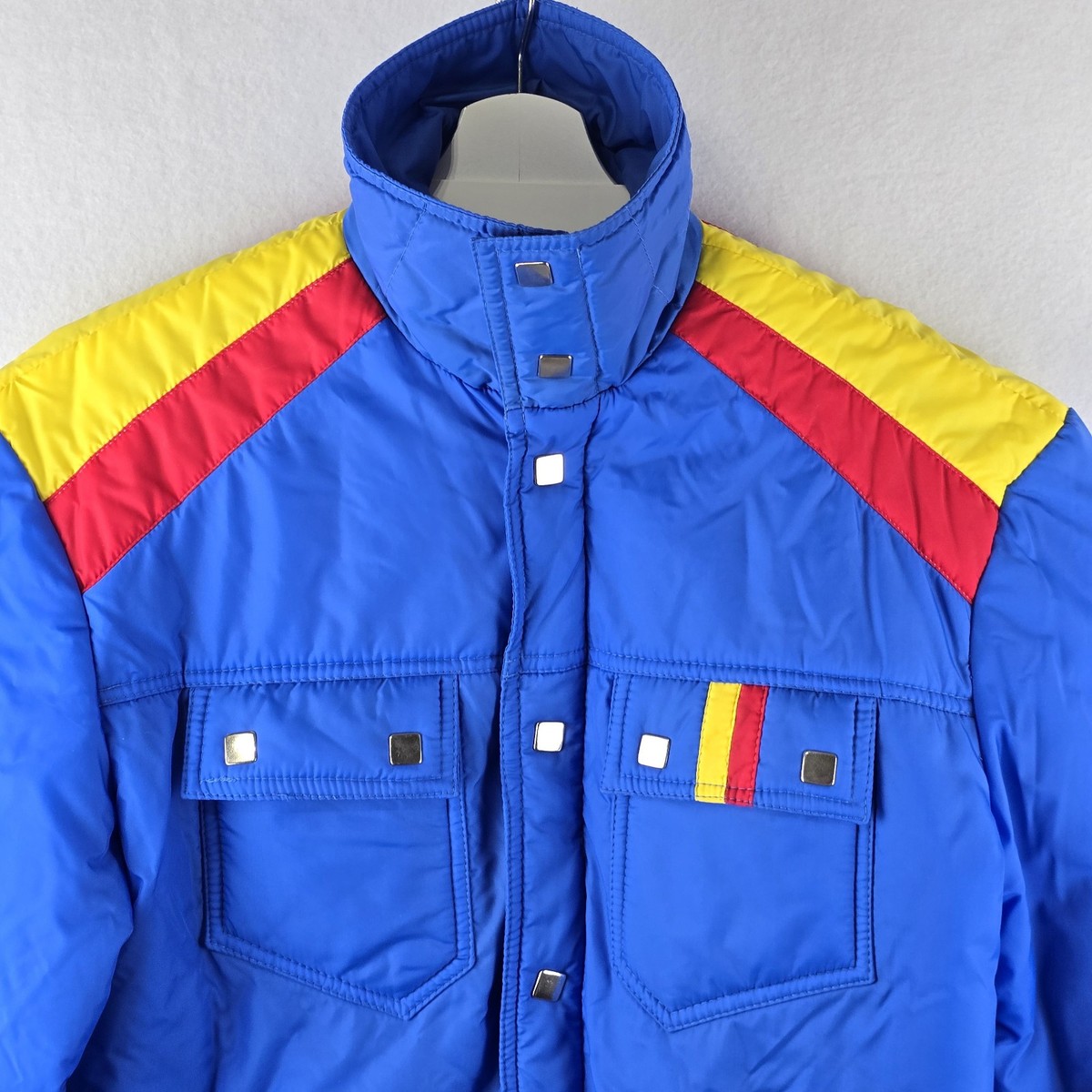 Vintage 80s Snuggler Ski Wear Jacket XL Blue Yellow Red Stripe