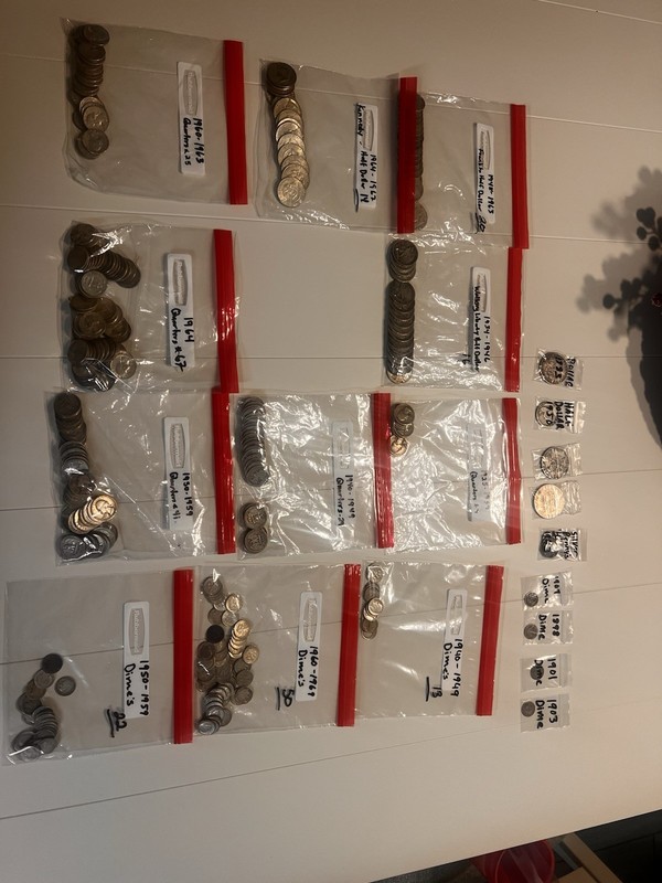 US Coin Collection Lot - Quarters, Dimes, Half Dollar 1934-1967  Uncertified