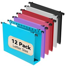 Extra Capacity Plastic Hanging File Folder Letter Size,12 Pack Reinforced Han...