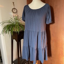 Gap Dress Size Large Tiered Blue Summer Dress Short Sleeves Casual Holiday