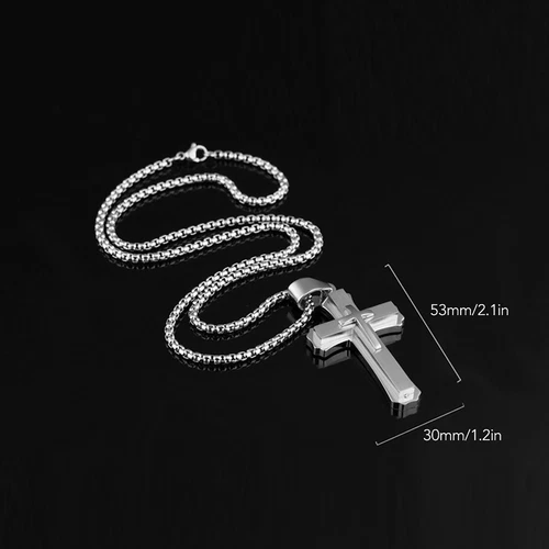 VETEMENTS Collana Croce Ciondolo Acciaio Bianco 3 Strati Crocifisso Croce Uomo Abbigliamento M TDM