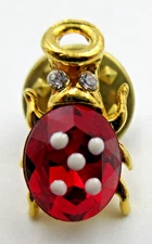 LADY BUG ANGEL CLEAR RHINESTONE EYE lapel tie tac Pin white red black gold tone
