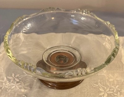 Princess House Crystal Footed Candy Dish Copper Base Scalloped Edge Trimmer 