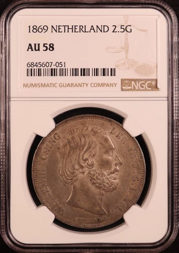 1869 Netherlands "William III" 2 1/2 Silver Gulden - NGC AU58 - Choice Original+