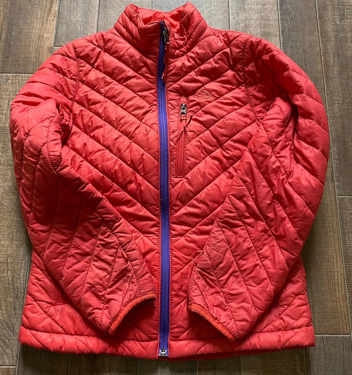 L L Bean Kids Puffer Jacket Size Med 10 12 Coral Color Full Zip Cute Read
