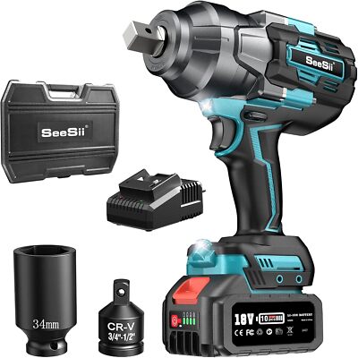 Seesii Cordless Impact Wrench 3/4'' 1180Ft-lbs(1600N.m) Electric Impact Gun 5.0Ah