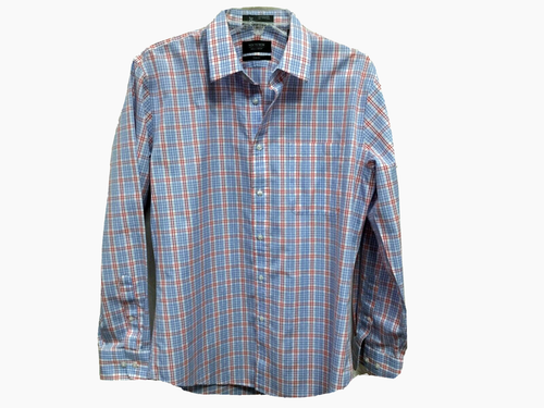 Nordstrom Men Size M 15 1/2 x 32 Trim Fit Smartcare Wrinkle Free Shirt Blue Red - Picture 3 of 10