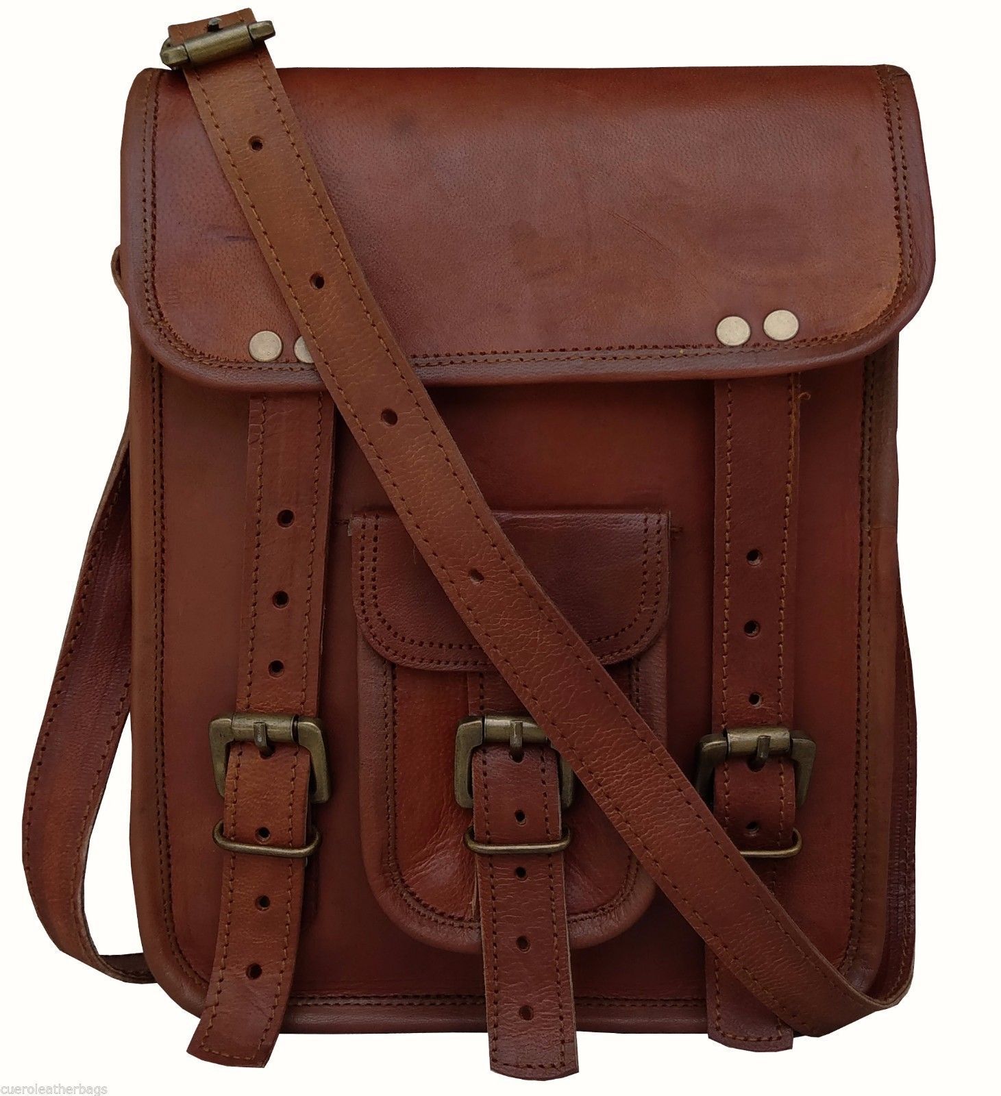 Men's brown messenger Leather satchel Vintage Crossbody Shoulder Bag for i Pad