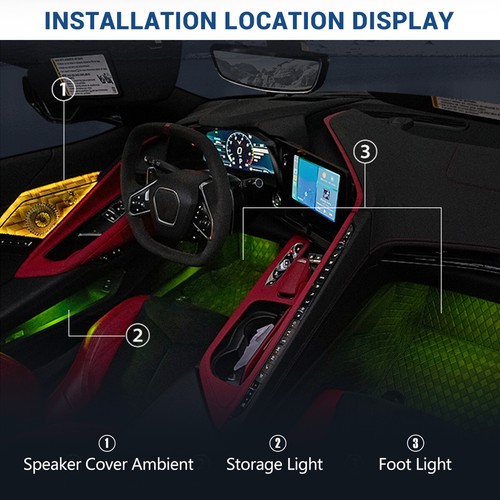 For Corvette C8 Coupe 2020-25 Car Ambient Lighting System Smartphone App Control - Foto 4 di 16