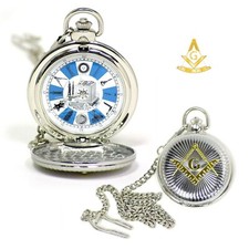 Masonic Square and Compasses Pocket Watch Freemasons Silver Finish Masonic Watch