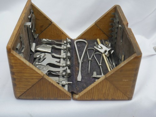 1889 Wood Wooden Sewing Puzzle Box- Hinged Folds out to lay flat- lots of parts! - Picture 8 of 12