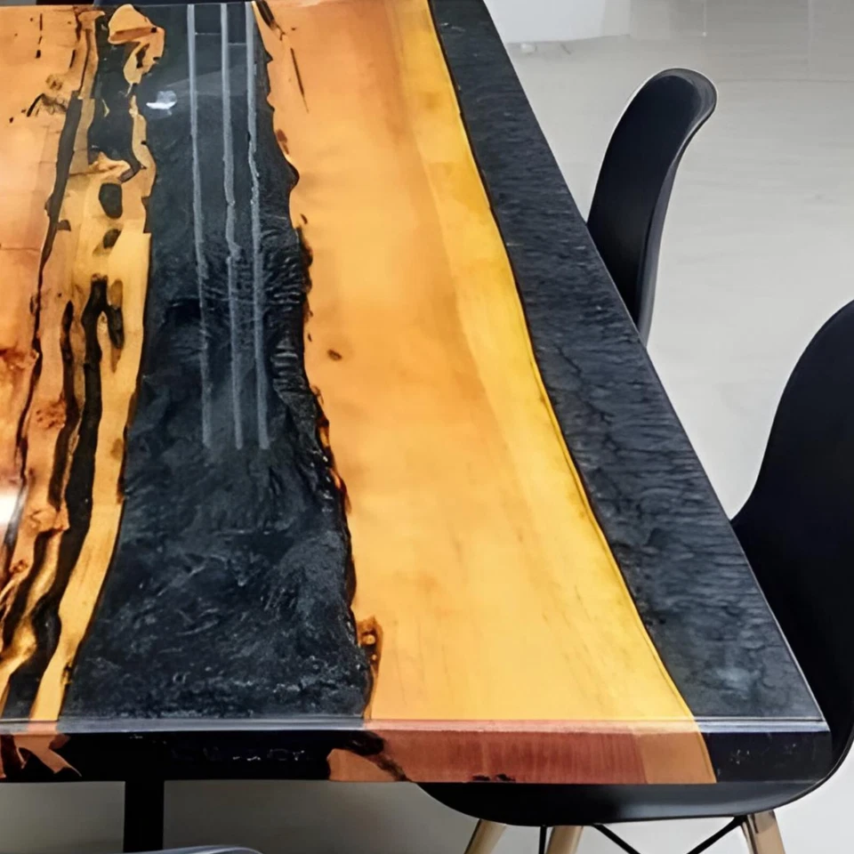 Glaiter Gray River Epoxy Table Top | Walnut Wood | Handmade Customizable Table - Image 4 of 4