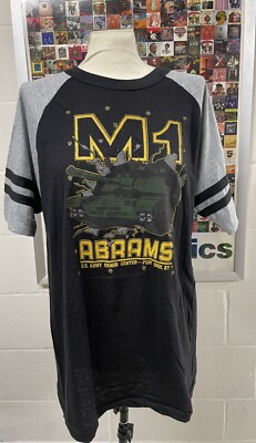 Vintage 80s  M1 Abrams Tank Army Military Shirt  Black/gray Size L  VGC