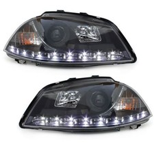 Schwarze Scheinwerfer passend für SEAT IBIZA 6L 03-08 Led Tagfahrlicht-Optik neu