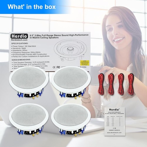 Altavoces de techo Herdio 6,5"" amp Bluetooth tienda teatro montaje empotrado 4 altavoces - Imagen 10 de 15