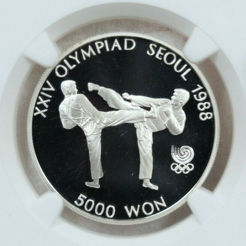 1987 SOUTH KOREA SILVER 5000 WON TAE KWON DO NGC PF 70 ULTRA CAMEO PERFECTION - Picture 3 of 4