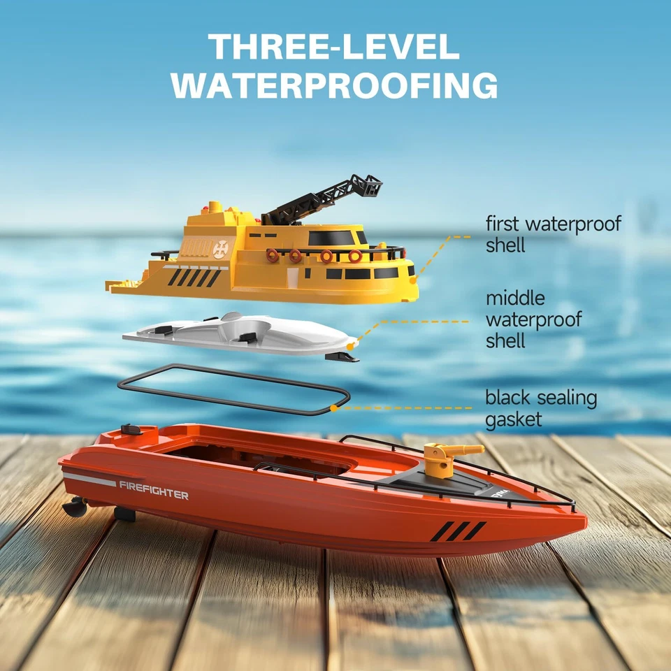 Remote Control Boat, Big RC Boat Firefighter for Kids 8-12 with 40 Mins Run Time - Image 4 of 4