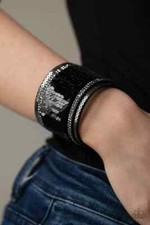 Paparazzi Bracelet - Mermaids have more fun- Black and Silver Sequins- Snap Wrap