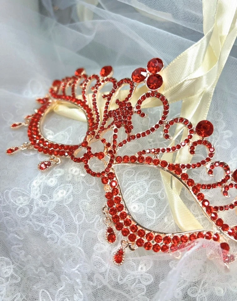 Masquerade Mask for Women, Red Mask, Rhinestone, Venetian Party, Evening Prom - Image 2 of 3