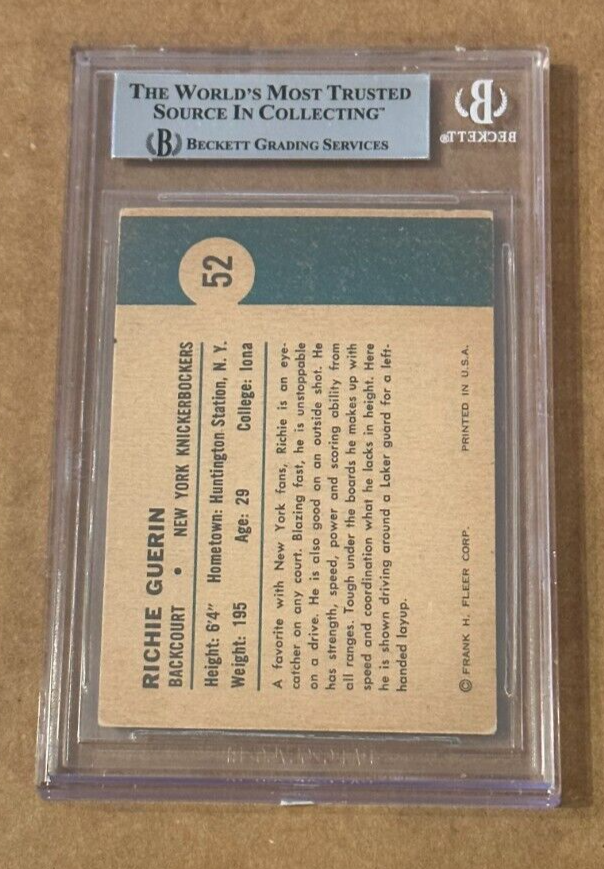 RICHIE GUERIN SIGNED 196162 FLEER RC BECKETT COA AUTHENTIC NEW YORK