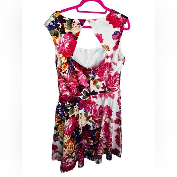 New York & Company Floral Spring Midi Dress Sz 16 Sleeveless Cut Out Fit n Flare