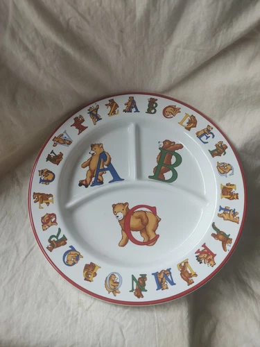 Vintage Tiffany &Co. Alphabet Bears Child's Divided Plate 8.5" Diameter