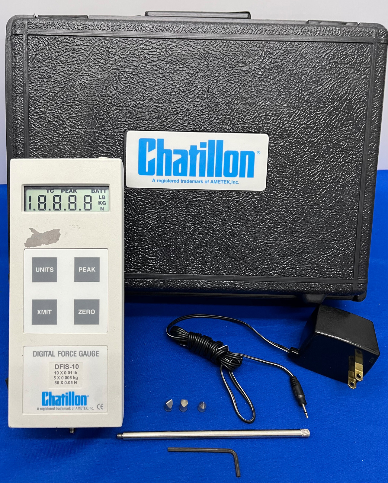 CHATILLON® 10x0.01LB DFIS10 DIGITAL FORCE GAUGE w/3 ACCESSORIES
