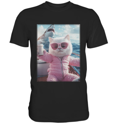 Coole Katze Selfie Hai T-Shirt - Katzenmotiv Lustige Meme Tiermotive