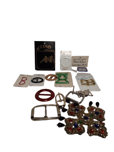 LOT Vintage Buckle Sets Kits & Accent Pieces for Sewing, Wood, Green, Black 
