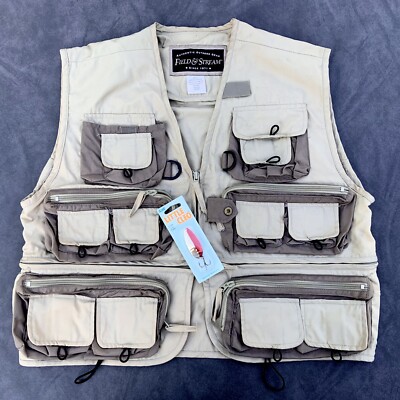 Field & Stream Men s Fishing Vest Medium Fly Fishing Multi Pocket Zip Khaki
