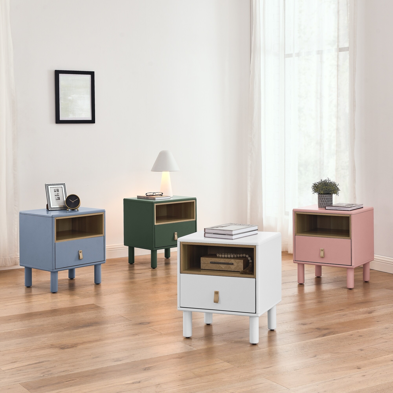 1-Drawer Bedside Table Night Stand Storage Cabinet With Open