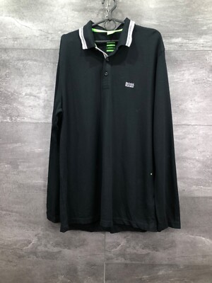 HUGO BOSS PLISY REGULAR FIT LONG SLEEVED POLO BLACK