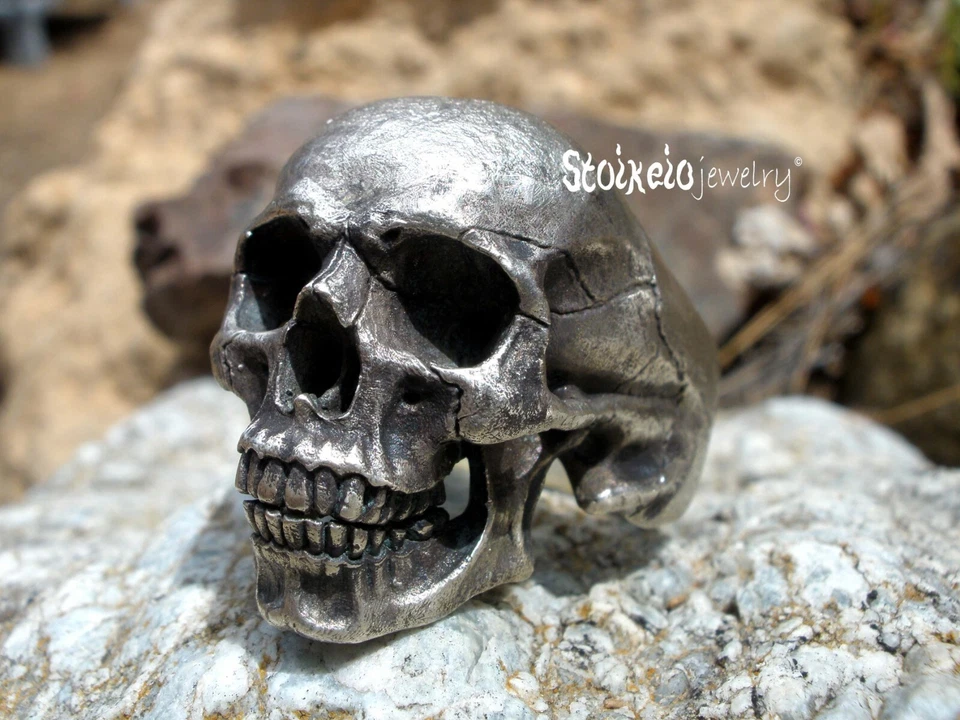 Skull Men's Ring, Solid Sterling Silver 925 Anatomical Skull Men's Ring Handmade - Image 4 of 4