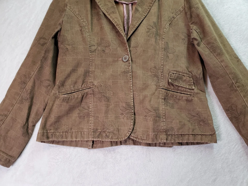 Chaqueta Blazer Caribbean Joe Mujer Talla 12 Marrón Floral Sencillo Pecho 1 Botón Foto 3 de 4