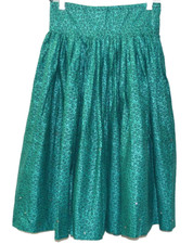 Vintage Teal Green Floral with White Rhinestones Cotton Full Skirt Size 26 Waist