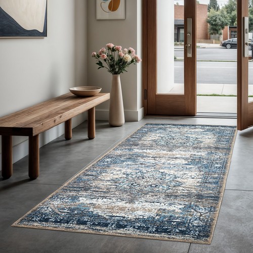 GLN Rugs Kumbet - Machine Washable Area Rug - Turkish Blue Home Rugs - Picture 29 of 63
