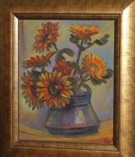 Elka Naydenova ( 1932 - 2016 ) oil painting still life with flowers signed