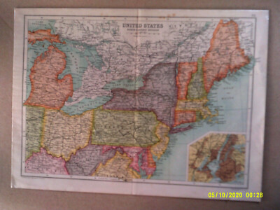Antique Map. UNITED STATES - NORTH EASTERN DIVISION. Pub'd Bartholomew. c1909. 