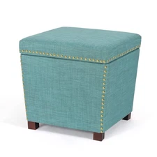 Square Storage Ottoman with Hinged Lid, Modern Accent Bench Footrest Stool, C...