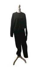 2 Piece Womens Casual Joggers With Pockets Soft Sweatshirt Set Black Sz L