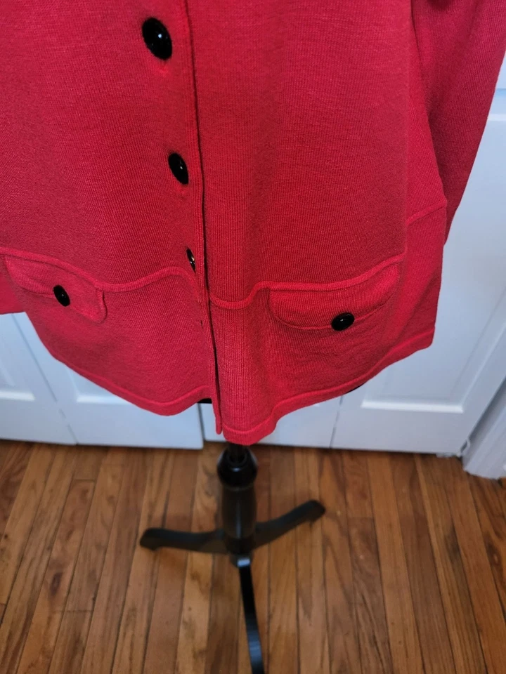 Cárdigan Rojo Mezcla Seda Judith Hart Petites PL Navidad A Medida Dinero Antiguo Foto 4 de 4