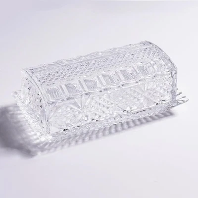 QIANCHANG Clear Glass Butter Dish with Lid, Covered Crystal Butter Holder Container for Co