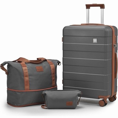 3pc Luggage Set 24'' Hard Shell Suitcase Duffel Bag Toiletry Bag TSA Lock Grey